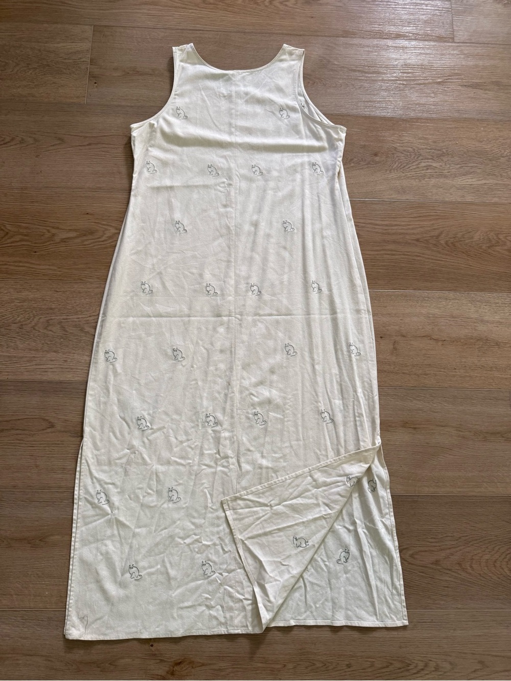 Vintage Simply Silk Embroidered Cat 100% Silk Maxi Dress XL Ivory - Picture 3 of 5